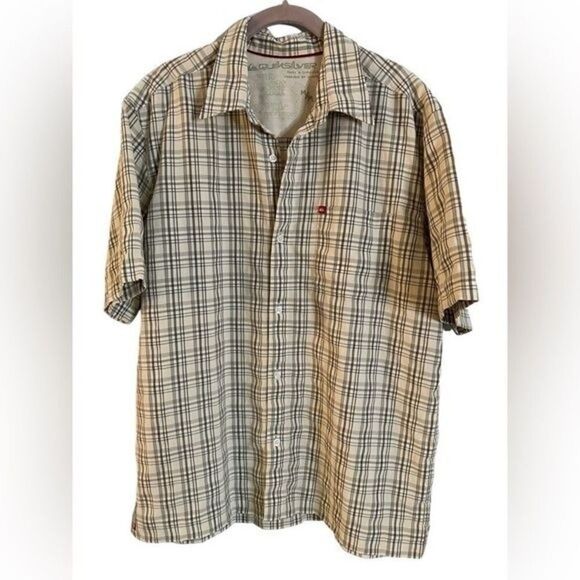 Quiksilver Men's Collar Button Down Shirt size medium plaid rayon & polyester - Picture 1 of 7